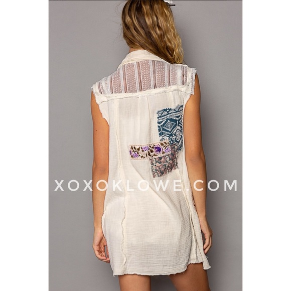 POL Double Gauze Patchwork Sleeveless Vest Dress Relaxed Fit - Picture 6 of 17